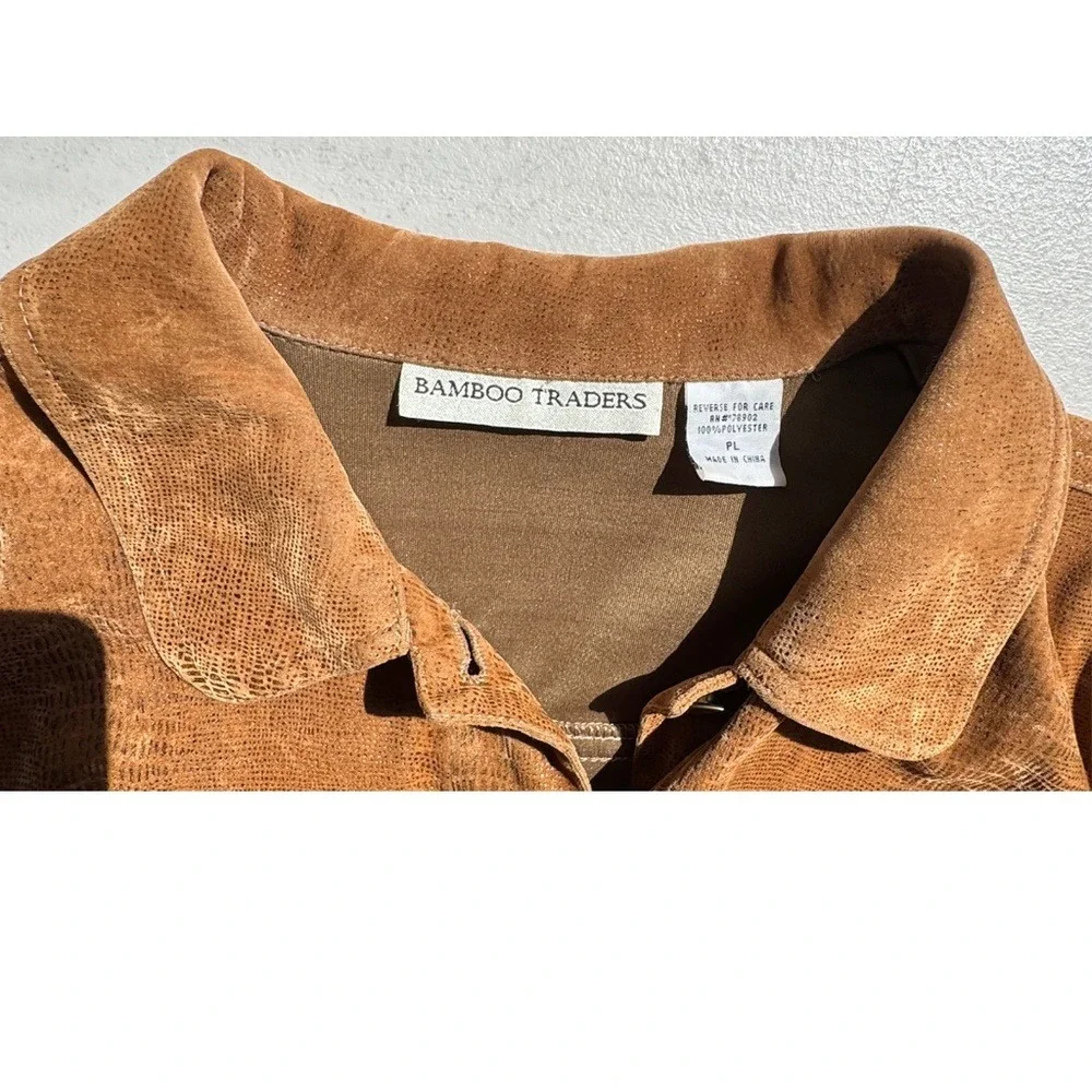 Bamboo‎ Traders Brown Faux Suede Snakeskin Embossed Button Front Jacket PL